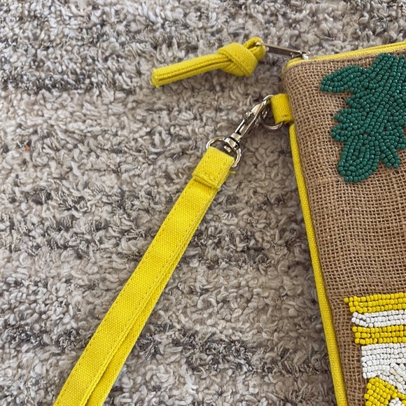 Francesca's Jute woven clutch with green yellow and white beaded detail - Picture 5 of 9